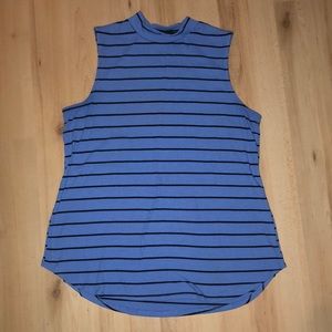 Blue Striped Turtleneck Tank Top